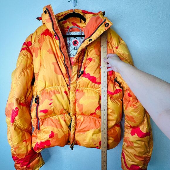 Kru St. Moritz Yellow Pink Orange Camo Front Button Zip Long Sleeve Hood Jacket - Picture 15 of 16